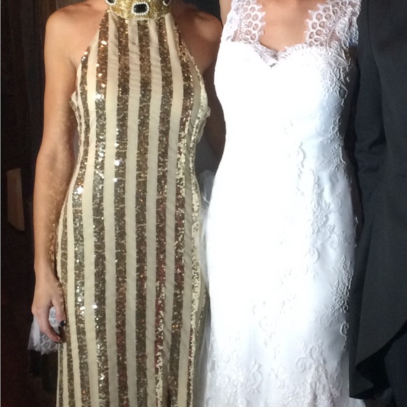 Virgos Lounge Trophy Halterneck Maxi Dress | Color: Cream/Gold | Size: 6 - Picture 6 of 7